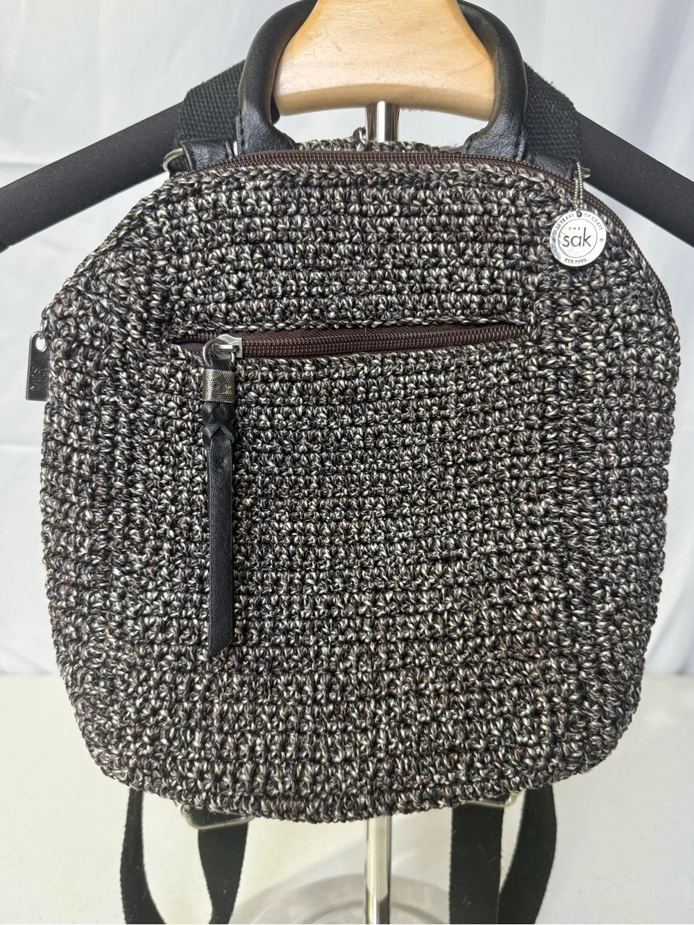 The Sak Loyola Backpack Crochet Woven Brown Black Mini Backpack Purse Boho